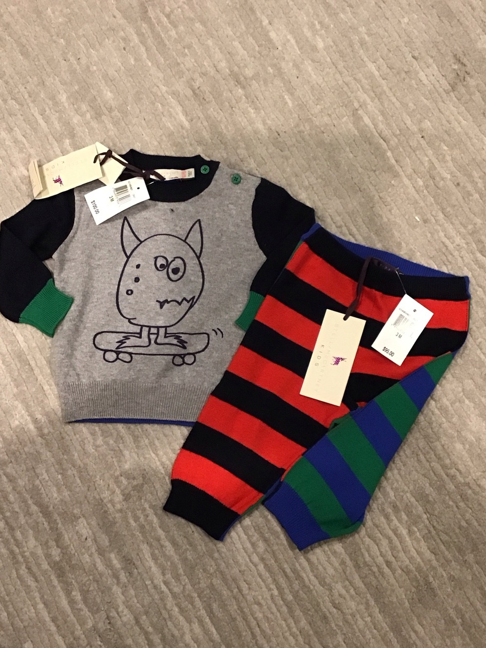 Stella McCartney Kids Gray, Black, Green, Red & Blue Monster Sweater Set